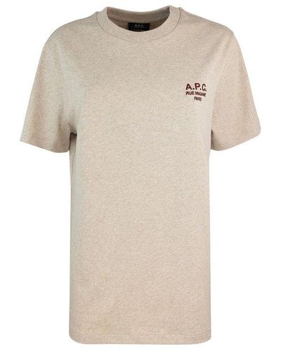A.P.C. Logo Detailed Crewneck T-shirt - Natural