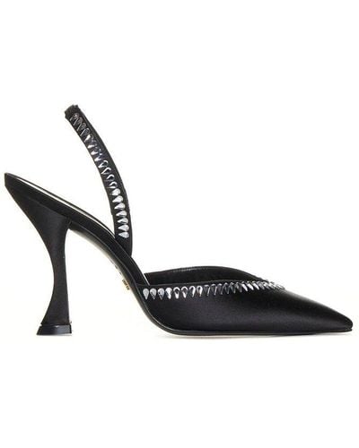 Stuart Weitzman Embellished Pointed-toe Satin Court Shoes - Black