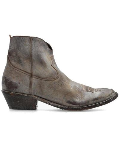 Golden Goose Distressed Almond-toe Ankle Boots - Brown