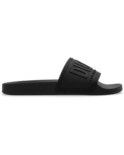 DIESEL Logo Embossed Open-toe Slides - Black