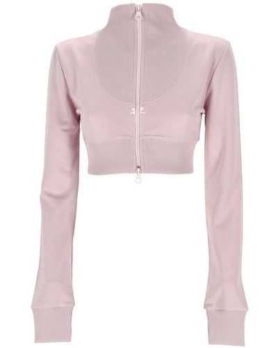 Courreges Ribbed Long-sleeve Cropped Sweatshirt - Pink