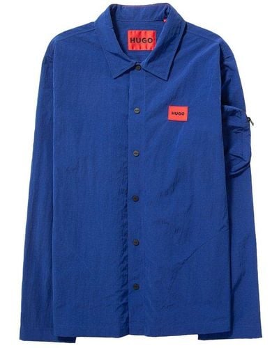 HUGO Buttoned Long-sleeved Overshirt - Blue