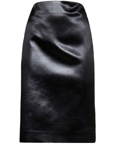 Saint Laurent Satin Midi Skirt - Black