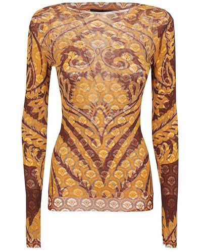 Etro All-over Floral Printed Mesh T-shirt - Brown
