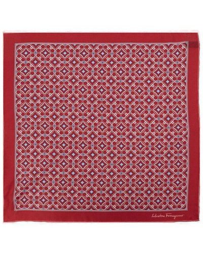 Ferragamo Geometrical Pattern Pocket Square - Red