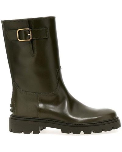 Tod's Buckle-detailed Round-toe Boots - Green