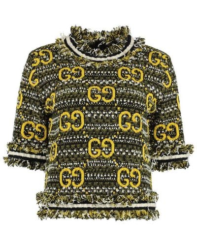 Gucci All-over Logo Tweed Knit Top - Green