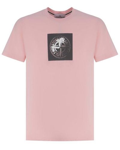 Stone Island Logo Printed Crewneck T-shirt - Pink