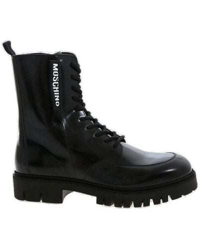 Moschino Logo Detailed Ankle Boots - Black