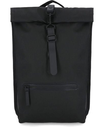Rains Roll-top Logo Detailed Backpack - Black