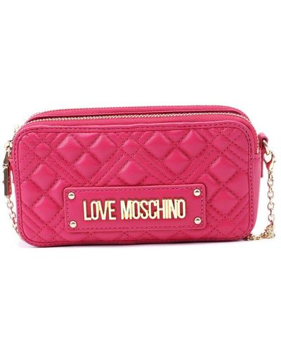 Love Moschino Chain-linked Quilted Satchel Bag - Pink