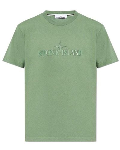 Stone Island Logo Printed Crewneck T-shirt - Green