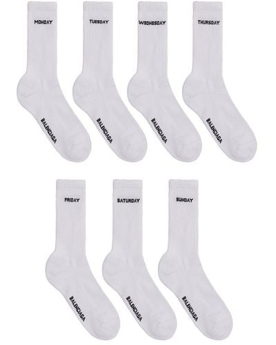 Balenciaga Pack Of Seven Slogan Intarsia Socks - White
