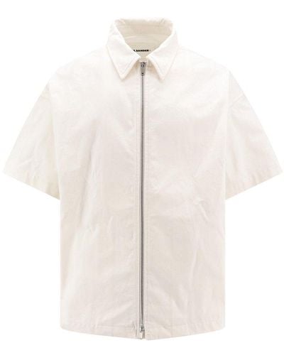 Jil Sander + Logo Patch Zip-up Shirt Jacket - White