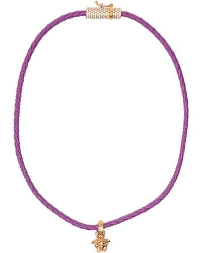 Versace Gold-tone Medusa Pendant Necklace In Leather Woman - Purple