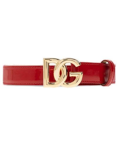 Dolce & Gabbana Leather Belt With Logo - Red