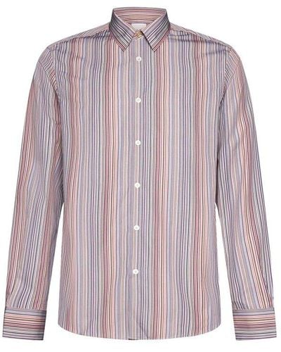 Paul Smith Long Sleeved Buttoned Striped Shirt - Purple