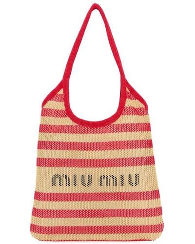 Miu Miu Striped Mesh Shopping Bag - Red