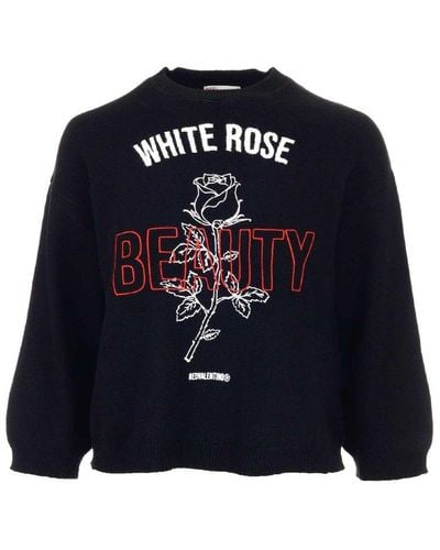 RED Valentino Blend Wool Sweater With Rose Embroidery - Blue