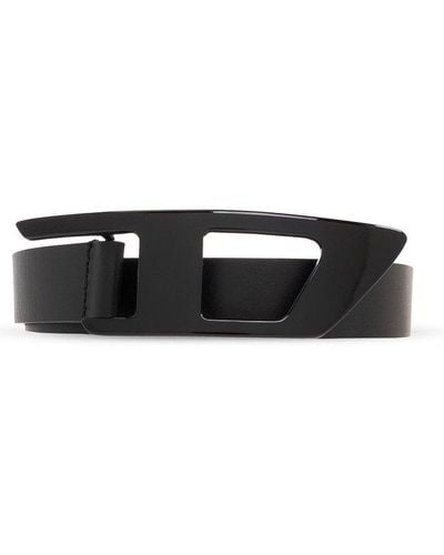 DIESEL D-logo Leather Belt - Black