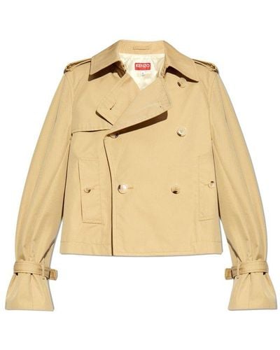 KENZO Button-up Short Trench Coat - Natural