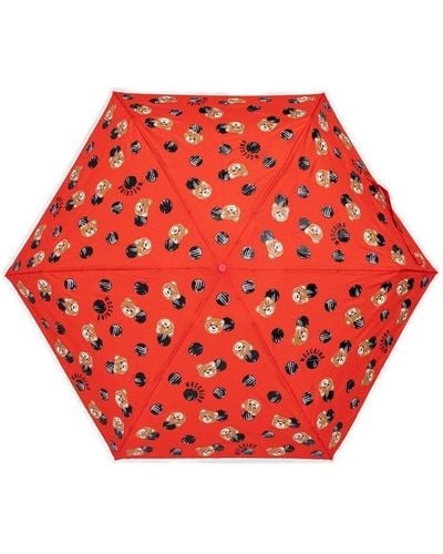 Moschino Folding Umbrella With Logo - Red