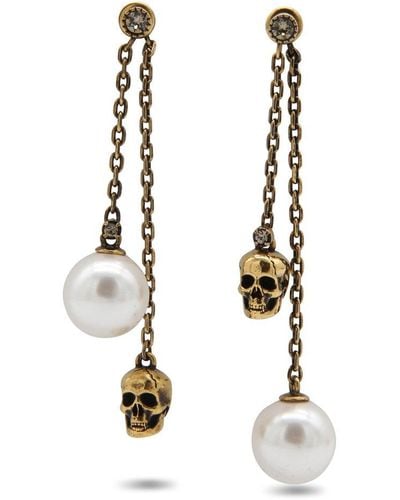 Alexander McQueen Skull Charm Embellished Earrings - Metallic
