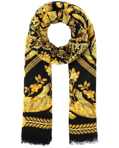 Versace Baroque Pattern Knitted Scarf - Yellow