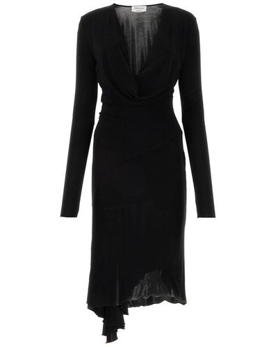 Blumarine Draped Long-sleeve Midi Dress - Black
