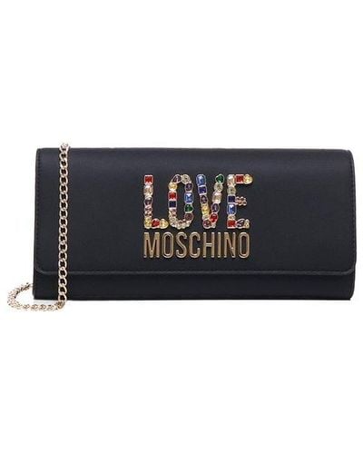 Moschino Logo-lettering Chain-linked Clutch Bag - Black