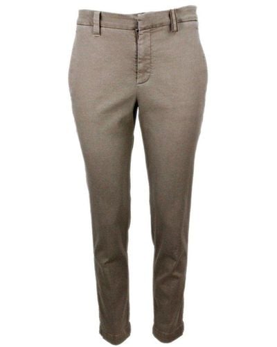 Brunello Cucinelli Cigarette Trousers In Stretch Cotton Drill With Monili On The Loop - Grey