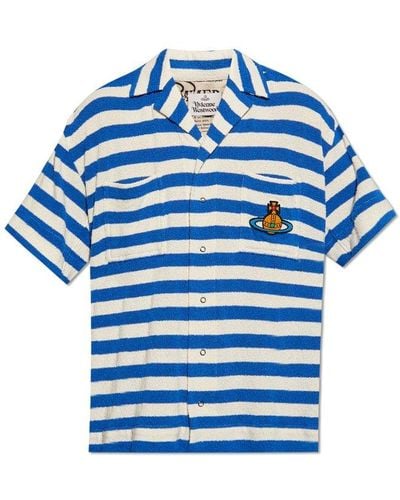 Vivienne Westwood Orb-patch Striped Terrycloth Shirt - Blue