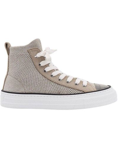 Brunello Cucinelli High-top Knit Sneakers - White