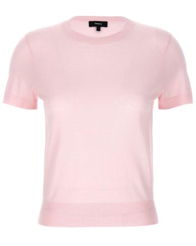 Theory Basic Crewneck Knitted T-shirt - Pink