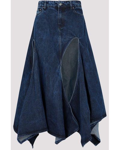 Y. Project Multi Cut Out Denim Maxi Shirt Skirt - Blue