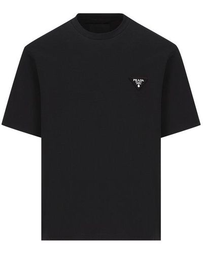 Prada Logo-patch Crewneck Cotton T-shirt - Black