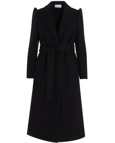 RED Valentino Red Long-sleeved Belted Mid-length Coat - Black