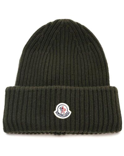 Moncler Logo Patched Ribbed Beanie - Green