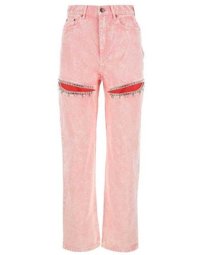 Area Embellished High-waist Straight-leg Jeans - Pink