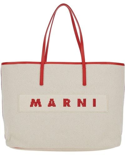 Marni Janus Logo Patch Small Tote Bag - Red