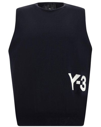 Y-3 X Adidas Logo Intarsia Sleeveless Vest - Blue