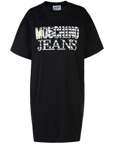 Moschino Jeans Logo Printed Crewneck T-shirt Dress - Black
