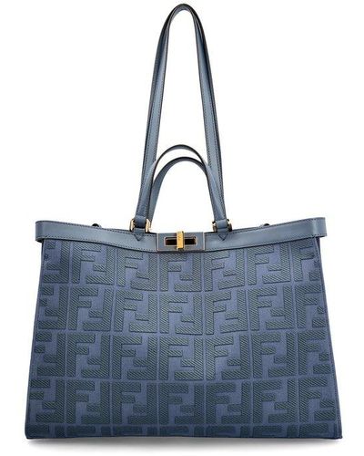 Fendi X-tote Bag In Canvas With Thread-embroidered Ff Monogram - Blue