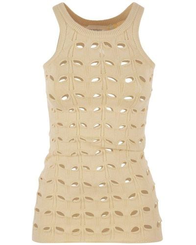 Sportmax Astice Perforated Sleeveless Top - Natural