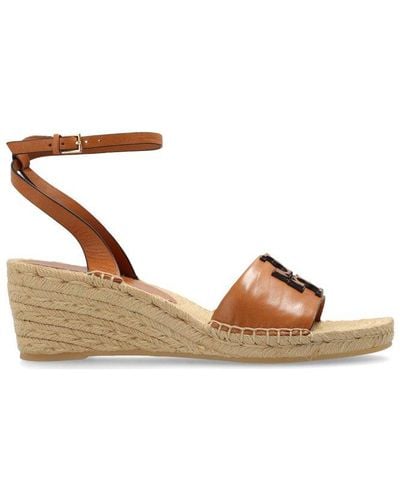 Tory Burch Double-t Wedge Espadrilles - Brown