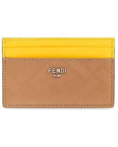 Fendi Leather Card Holder, - Yellow