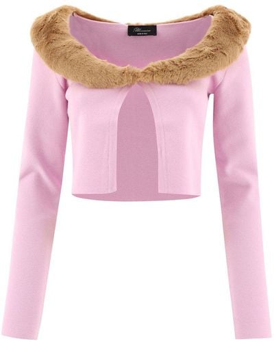 Blumarine Faux Fur Collared Cardigan - Pink