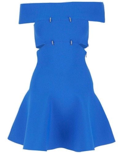 Alexander McQueen Dress With Cut-out Details And Bare Shoulders - Blue