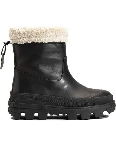 Moncler Moscova Faux Fur-trimmed Leather Ankle Boots - Black