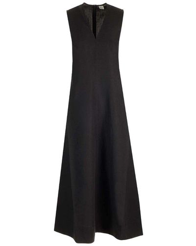 Totême V-neck Sleeveless Midi Dress - Black